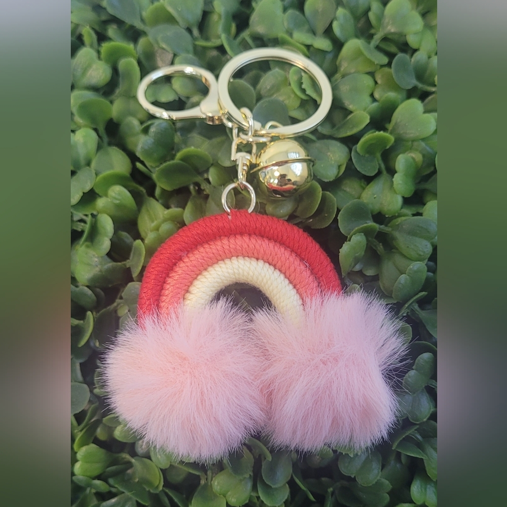 Colorful Rainbow Keychain with Pink Fur